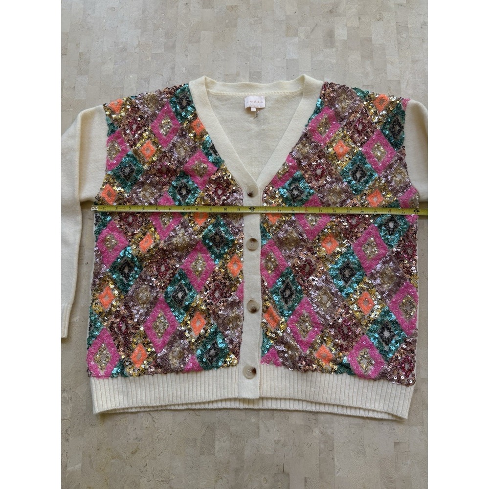 Entro Womens Multi Color Sequin Open Cardigan Boho Queen of sparkles Style Large - Picture 3 of 9